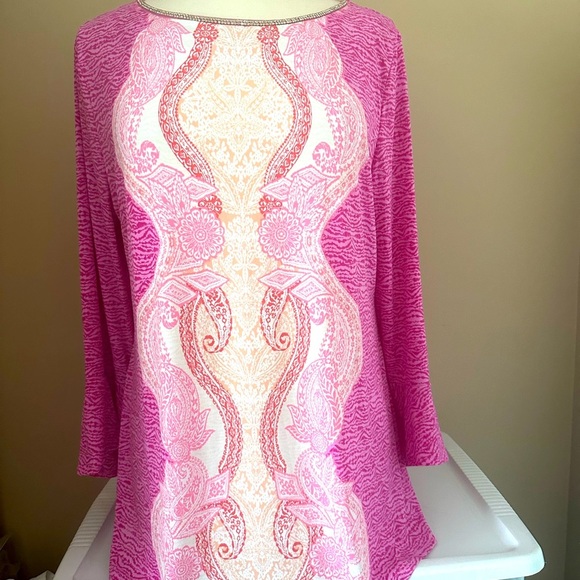 Tops - JM collections size Medium Pink  tunic, top with Ruffled sleeve